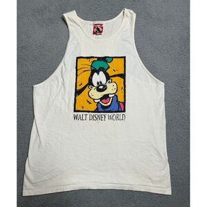 VTG Disney Shirt Womens Large White Walt Disney World Goofy Tank Top Made In USA